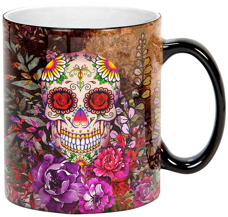 Sweet Gisele | Sugar Skull Ceramic Mug | Heat Activated | Color Changing Coffee Cup | Floral Pattern | Reveals Vivid Colors | Great Novelty Gift | Black | 11 Fl. Oz - Image 3